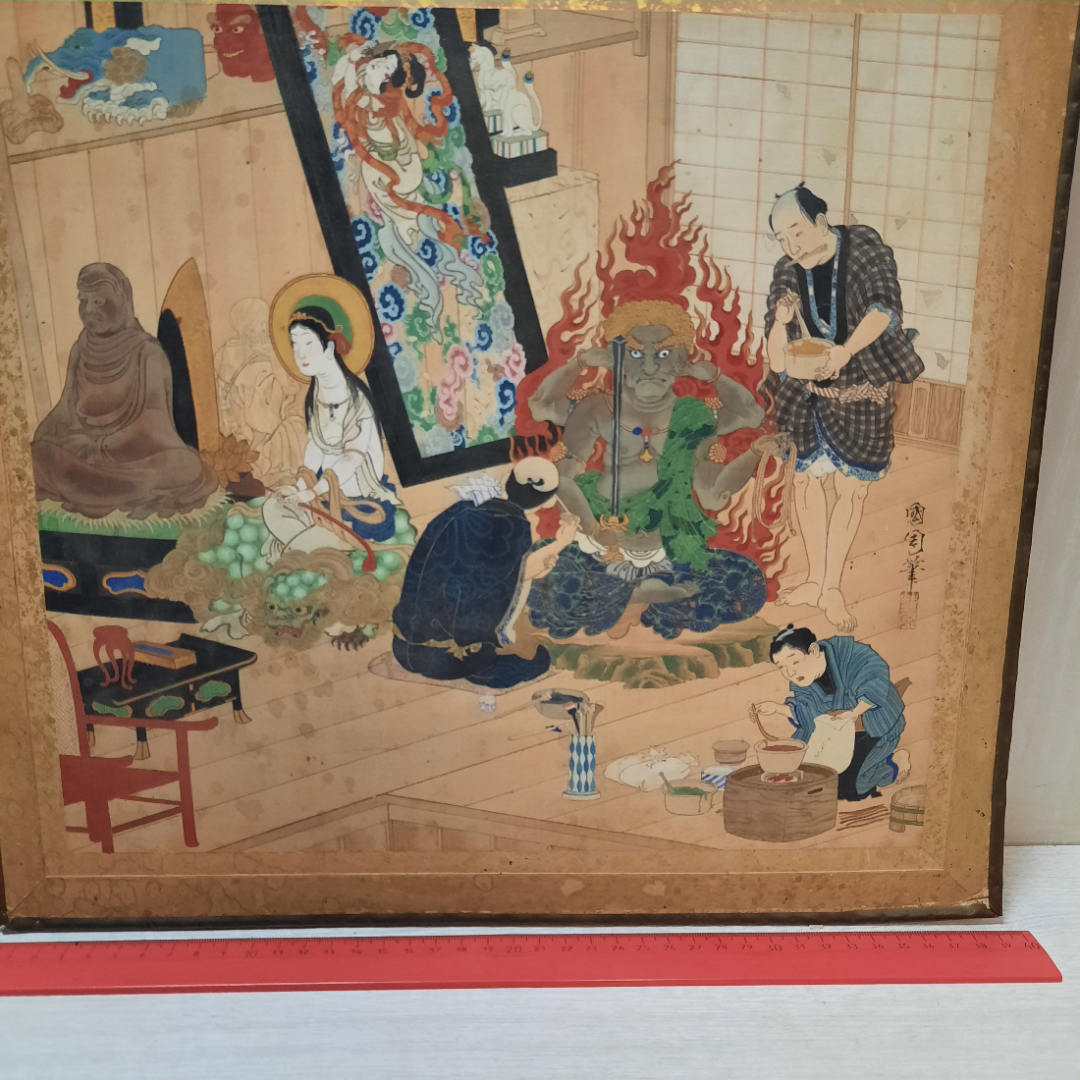 Картина художника Тоёхара Кунитика, ткань, раскрашенная вручную. Полотно 30х33.. Картинка 18